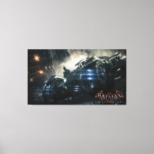Batman With Batmobile In The Rain Canvas Print