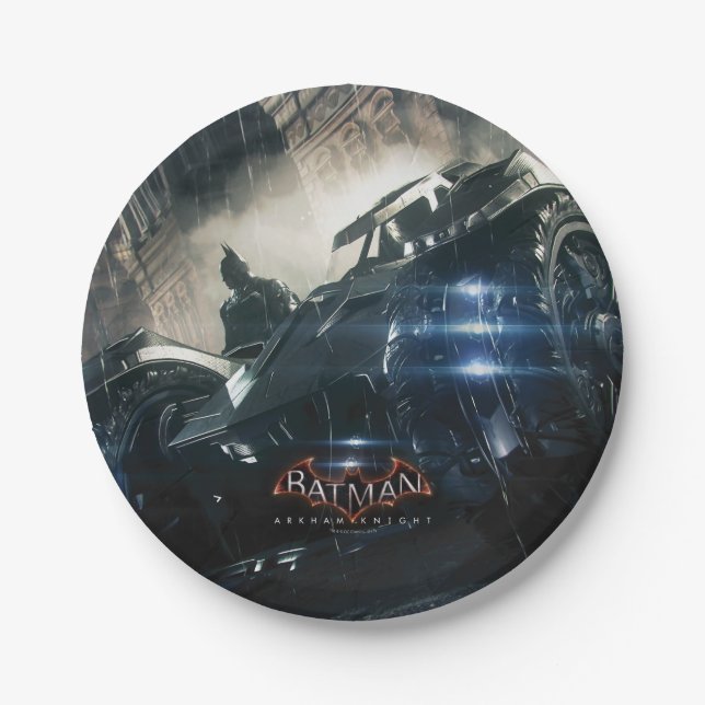 Batman With Batmobile In The Rain Paper Plates (Front)