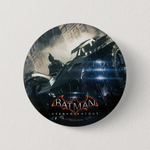 Batman With Batmobile In The Rain Pinback Button