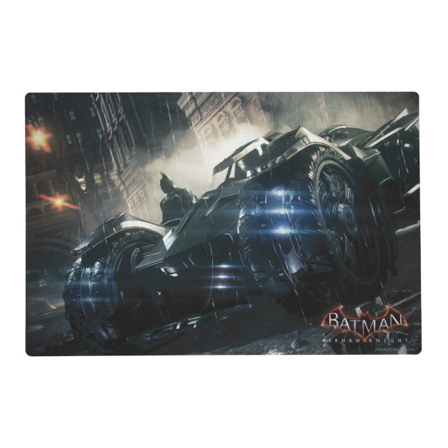 Batman With Batmobile In The Rain Placemat (Back)