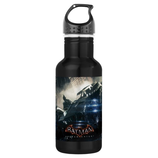 Batman With Batmobile In The Rain Stainless Steel Water Bottle (Front)