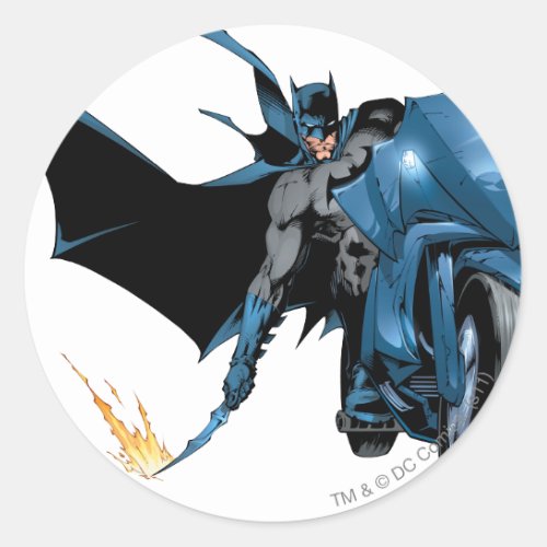 Batman with Cycle Classic Round Sticker