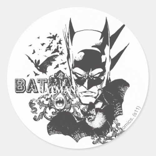 Batman with real bat classic round sticker