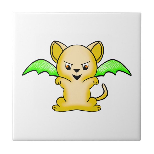 Batmouse. Funny mouse with bat wings. Halloween. Ceramic Tile (Front)