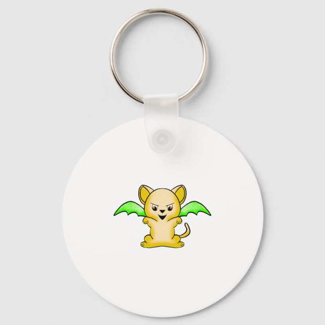 Batmouse. Funny mouse with bat wings. Halloween. Keychain (Front)