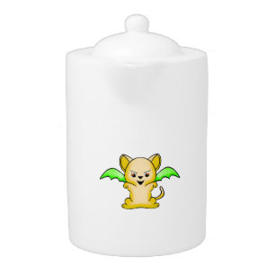 Batmouse. Funny mouse with bat wings. Halloween. Teapot