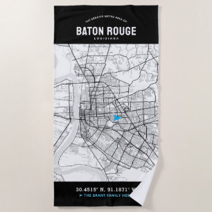 Baton Rouge City Map + Your Custom Location Beach Towel