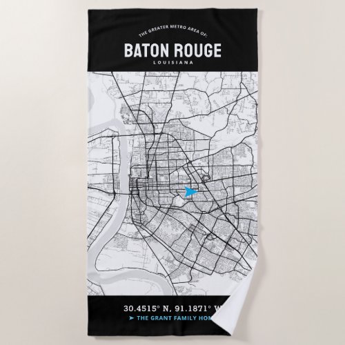 Baton Rouge City Map  Your Custom Location Beach Towel