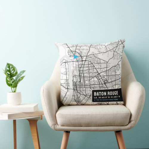 Baton Rouge Home Location  City Map Throw Pillow