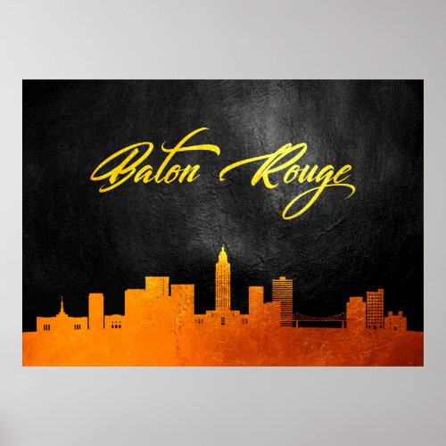 Baton Rouge Louisiana Gold Skyline Poster