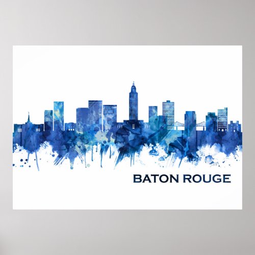Baton Rouge Louisiana Skyline Blue Poster