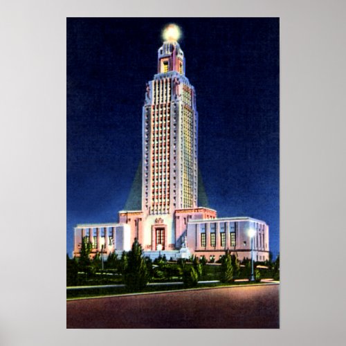 Baton Rouge Louisiana State Capitol at Night Poster