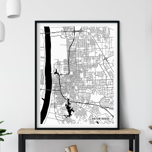 Baton Rouge Map Black and White Minimalist Map Poster