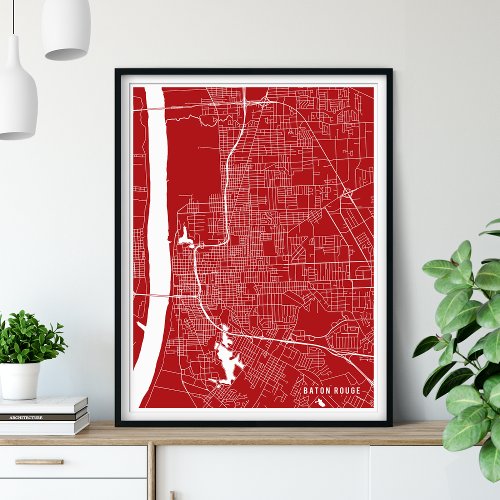Baton Rouge Map Modern Red City Map Poster
