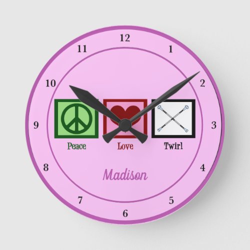 Baton Twirler Pretty Pink Personalized Twirl Round Clock