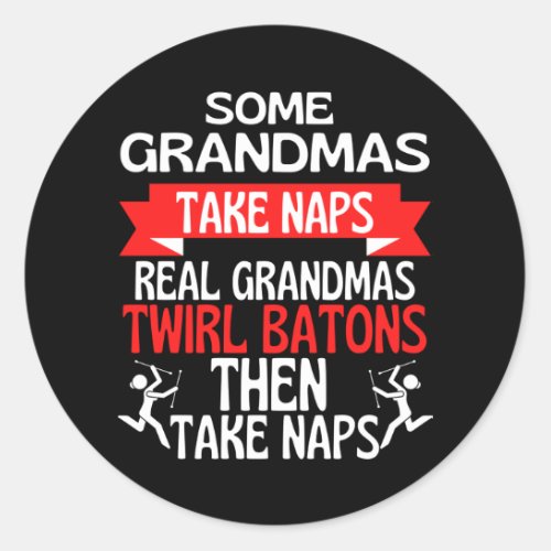 Baton Twirling Grandma Retro Twirler Athlete Classic Round Sticker