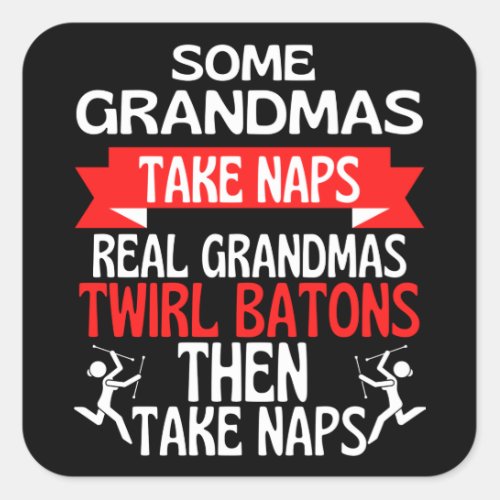 Baton Twirling Grandma Retro Twirler Athlete Square Sticker