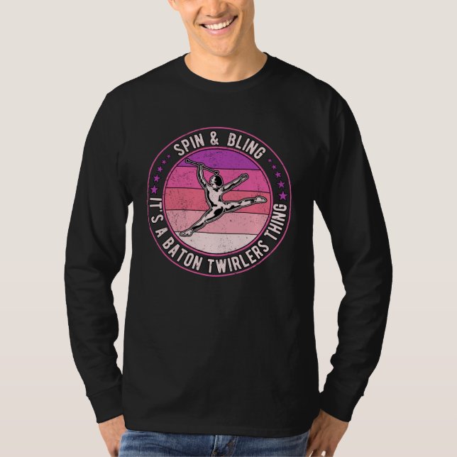 Baton Twirling Majorette Spin & Bling T-Shirt (Front)
