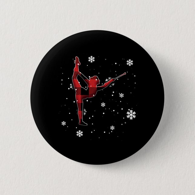 baton twirling plaid christmas   button (Front)