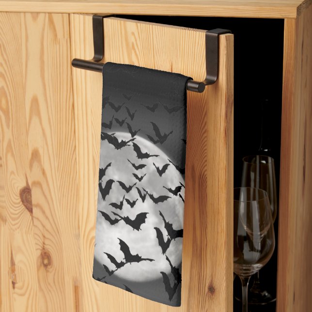 Bats and a Full Moon Halloween Kitchen Towel (Thirds Fold)