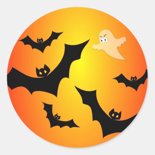 Bats and a Ghost Classic Round Sticker