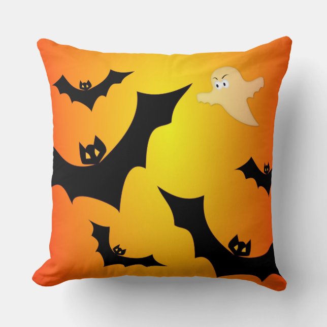 Bats and a Ghost Throw Pillow (Front)
