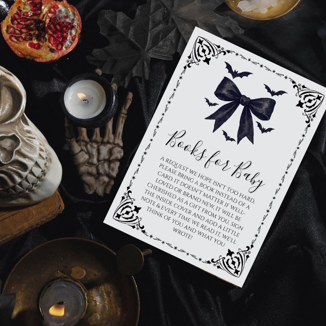 Bats and Bows Halloween Baby Shower Books for Baby Enclosure Card (Creator Uploaded)