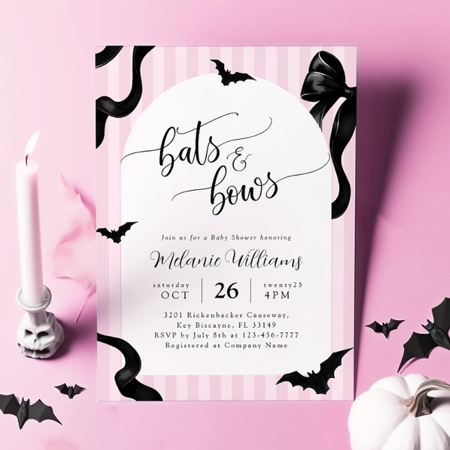 Bats and Bows Halloween Baby Shower Invitation (Creator Uploaded)
