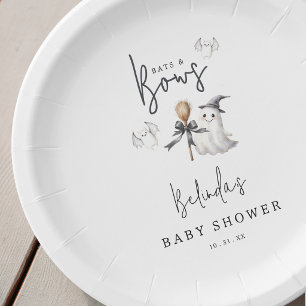 Bats And Bows Halloween Baby Shower Party Paper Plates
