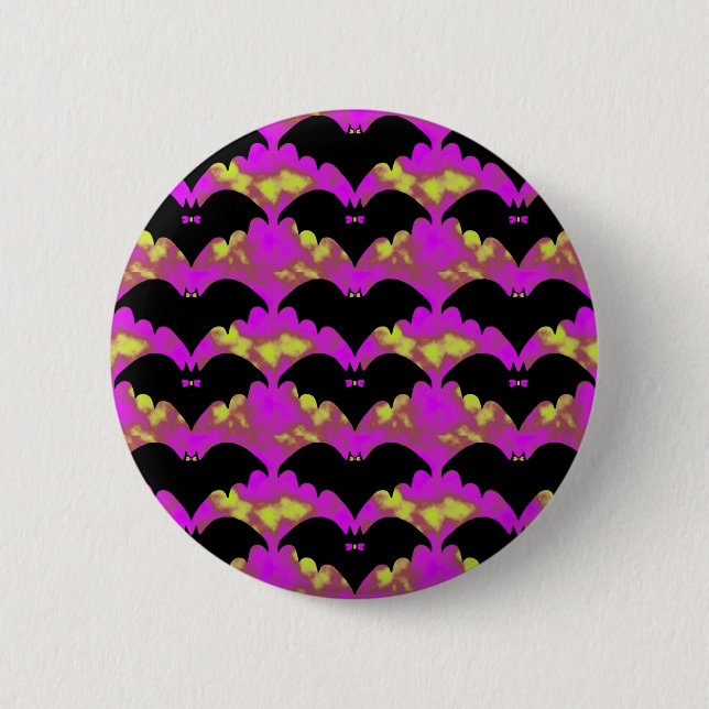 Bats And Bows Pink Yellow Button (Front)