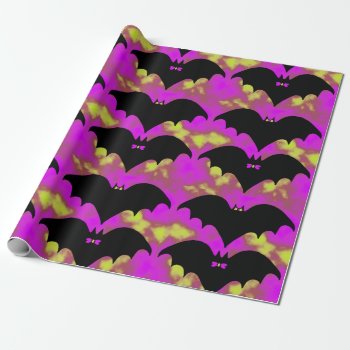 Bats And Bows Pink Yellow Wrapping Paper by BlakCircleGirl at Zazzle