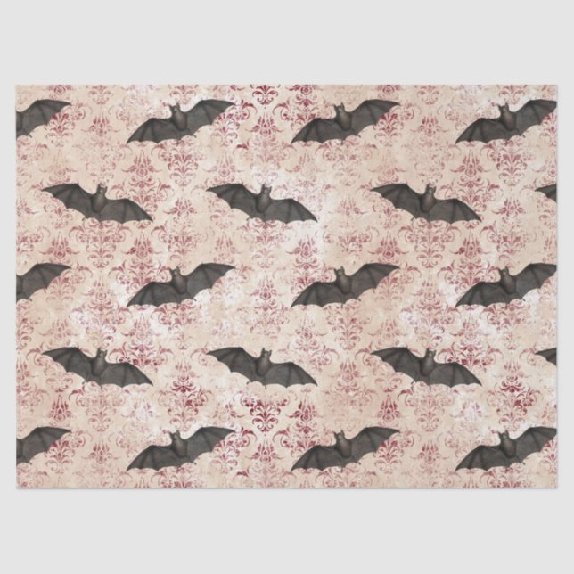 Bats and Burgundy Damask Decoupage Tissue Paper (Front)