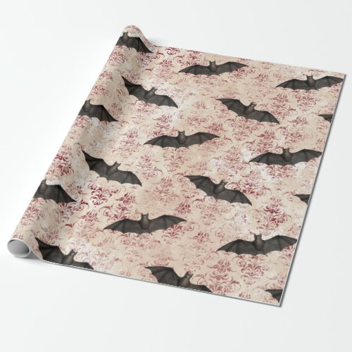 Bats and Burgundy Damask Wrapping Paper