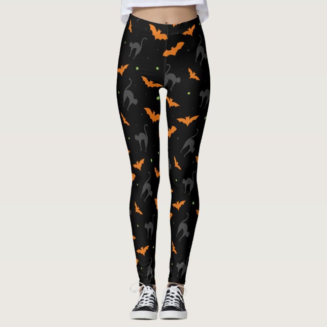 Bats and Cats Halloween Leggings (Front)