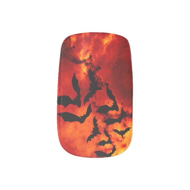 Bats and Fire Minx Nail Art (Left Thumb)