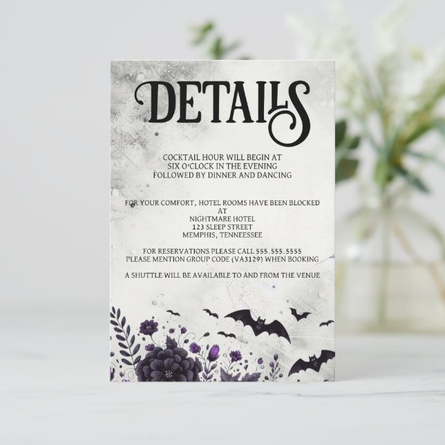 Bats and Flowers Enclosure Card (Standing Front)