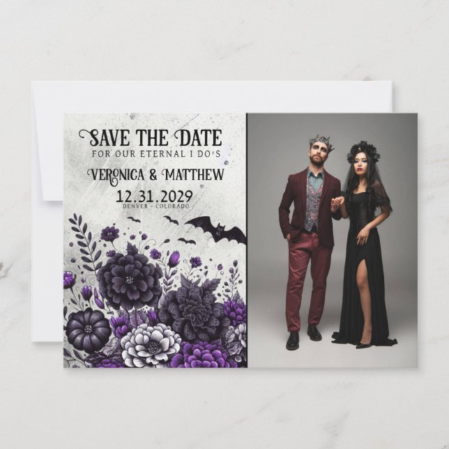 Bats and Flowers Save The Date Card (Front)