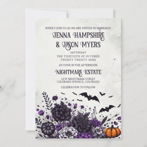 Bats and Flowers Wedding Invitation