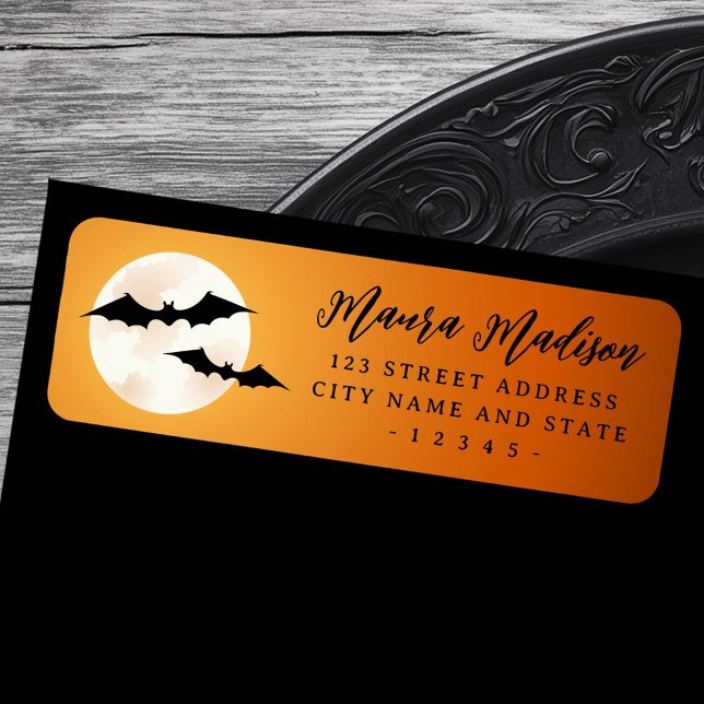 Bats and full moon orange sky return address label (Bats and full moon orange sky return address label)