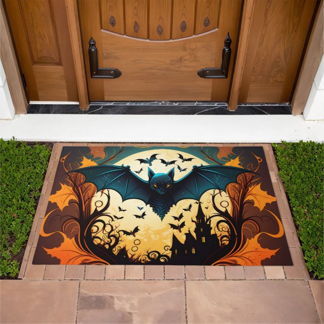 Bats and Haunted House Scene  Doormat (Outdoor)