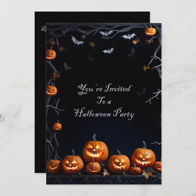 Bats and Jack-O-Lanterns Halloween Invitation (Front/Back)