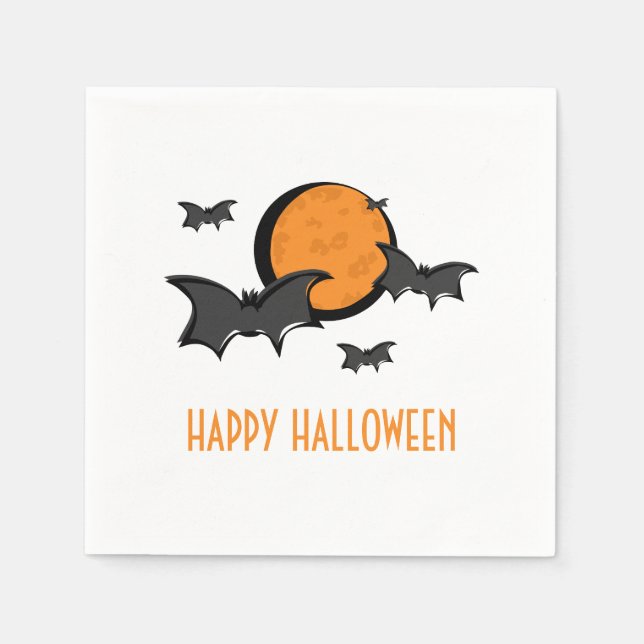 Bats and Moon Halloween Paper Napkins (Front)