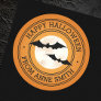 Bats and moon Happy Halloween custom name orange Classic Round Sticker