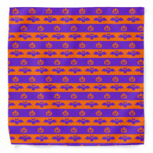 Bats And Pumpkins Orange And Purple Stripe Bandana