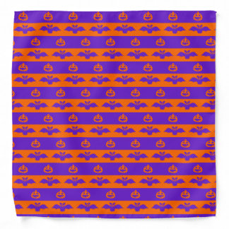 Bats And Pumpkins Orange And Purple Stripe Bandana