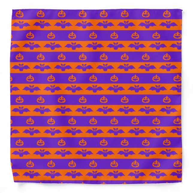 Bats And Pumpkins Orange And Purple Stripe Bandana (Front)