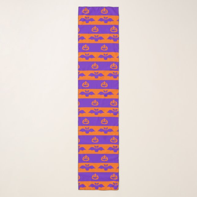 Bats And Pumpkins Orange And Purple Stripe Scarf (Front)