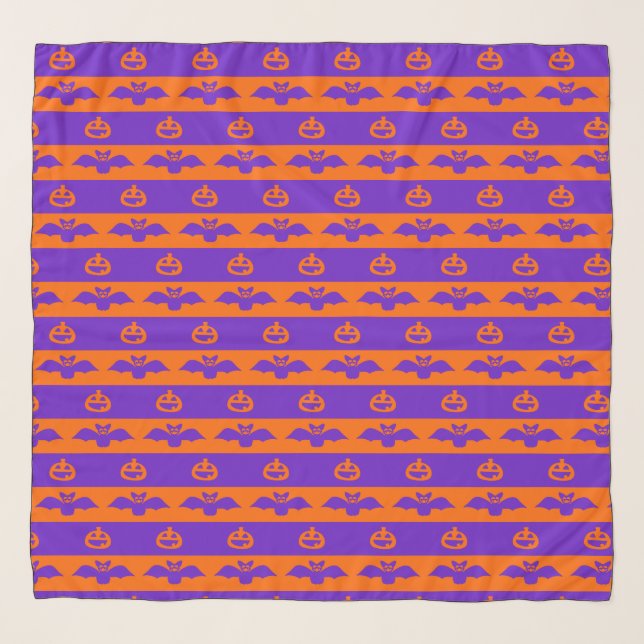 Bats And Pumpkins Orange And Purple Stripe Scarf (Front)