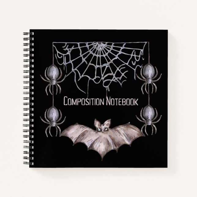 Bats and Spiders Spooky Goth Notebook (Front)