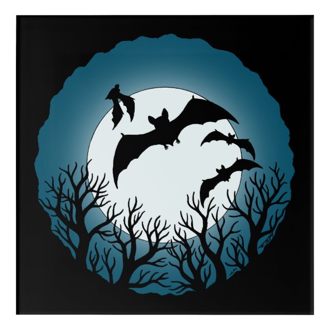Bats and Trees Against the Moon Acrylic Print (Front)